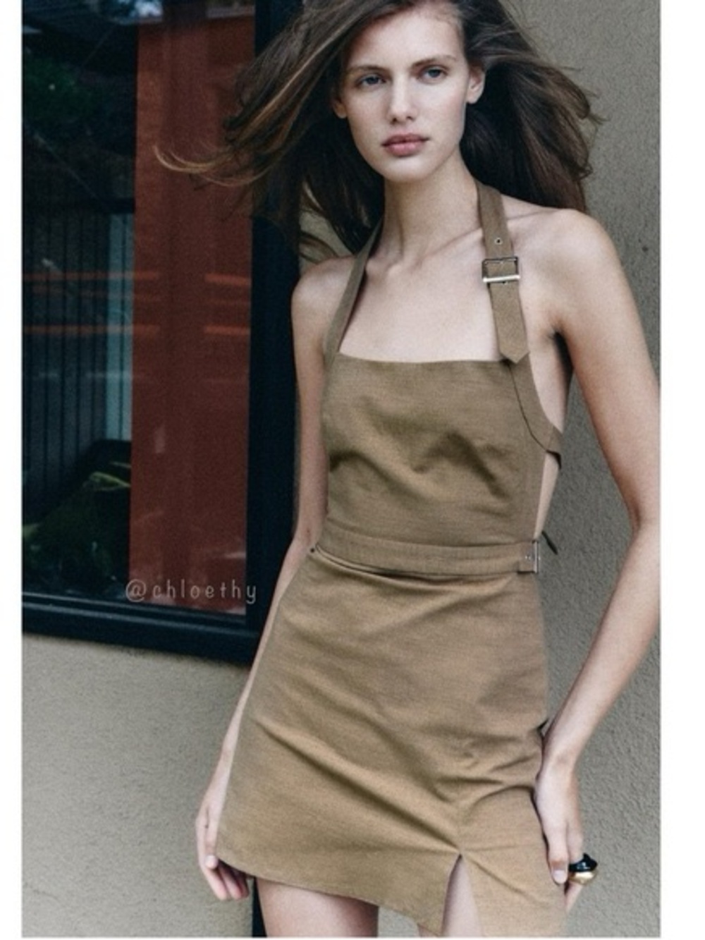 NWOT Zara Buckled Halter Mini Dress Brown XS
